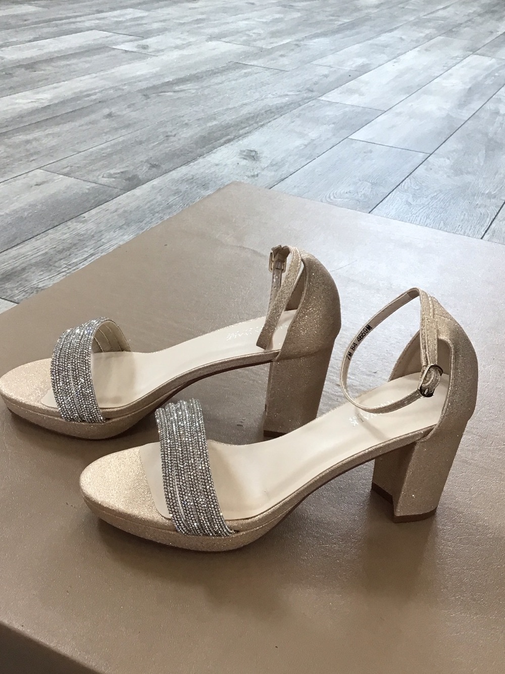Benjamin Walk Glitter Block Heel Sandals in Champagne with Silver Strap